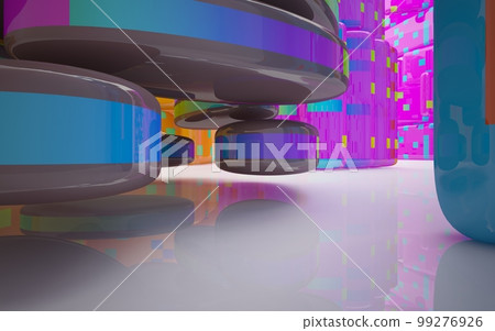 Abstract smooth white and colored gradient interior multilevel public space with window. 3D illustration and rendering. Abstract smooth white and colored gradient interior multilevel public space with window. 3D illustration and rendering. 99276926
