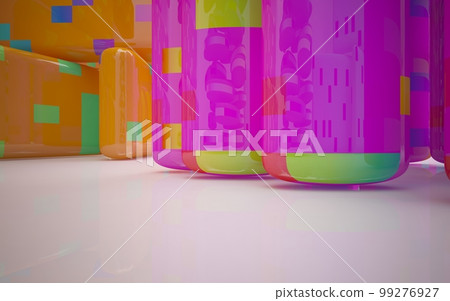 Abstract smooth white and colored gradient  interior multilevel public space with window. 3D illustration and rendering. 99276927
