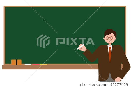 一位男老師在黑板前在黑板上寫字時說話的矢量圖 一位男老師在黑板前在黑板上寫字時說話的矢量圖 99277409