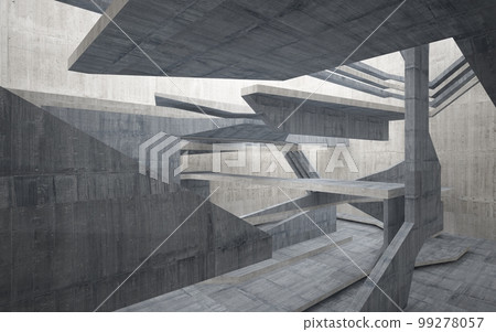 Abstract interior of glass and concrete. Architectural background. 3D illustration and rendering  99278057