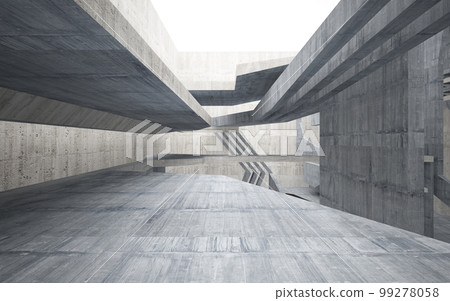 Abstract interior of glass and concrete. Architectural background. 3D illustration and rendering  99278058