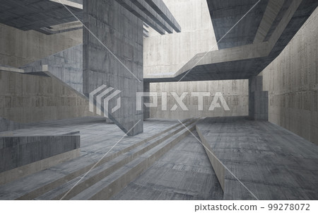 Abstract interior of glass and concrete. Architectural background. 3D illustration and rendering  99278072