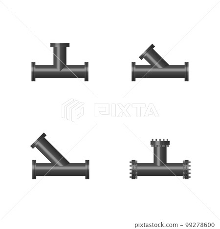 Set of steel pipes with flanges, 3D vector illustration. 99278600