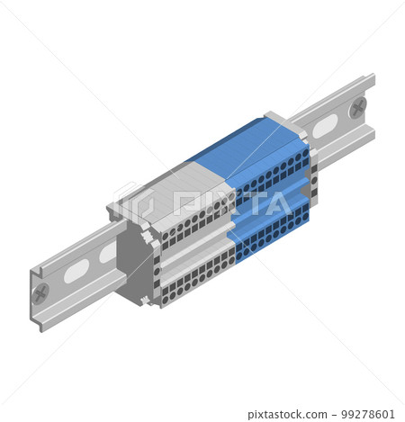 Terminal blocks for connecting wires on a din rail, vector illustration. 99278601