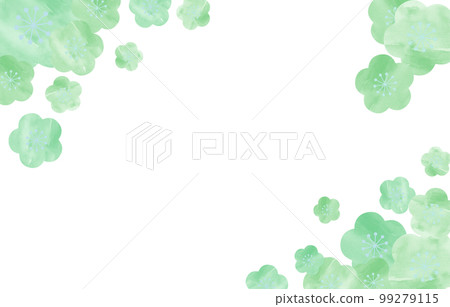 背景素材水彩梅花手繪綠色 99279115
