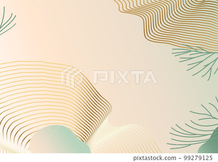 Abstract pattern vector background. Minimal underwater banner design with wave lines, sea corals, ocean. Trendy geometric illustration in golden, green colored 99279125