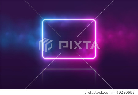 Neon rectangle with smoke, gradient led border, portal with haze clouds. Neon rectangle with smoke, gradient led border, portal with haze clouds. 99280695