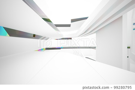 Abstract white and colored gradient glasses interior multilevel public space with window. 3D illustration and rendering. 99280795