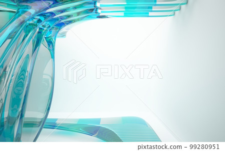 Abstract smooth white and colored gradient glasses interior multilevel public space with window. 3D illustration and rendering. Abstract smooth white and colored gradient glasses interior multilevel public space with window. 3D illustration and rendering. 99280951