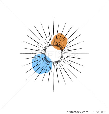Vector illustration of abstract sun hand drawn in black line. Colored spots of watercolor paint. Logo for isoterics, celestial bodies, astrology. Vector illustration of abstract sun hand drawn in black line. Colored spots of watercolor paint. Logo for isoterics, celestial bodies, astrology. 99281098