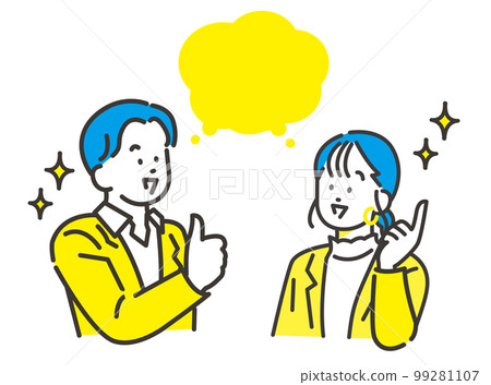 A young man and woman who came up with a good idea Illustration image material 99281107