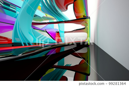 Abstract white and colored gradient smooth interior multilevel public space with window. 3D illustration and rendering. Abstract white and colored gradient smooth interior multilevel public space with window. 3D illustration and rendering. 99281364