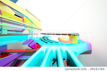 Abstract white and colored gradient smooth interior multilevel public space with window. 3D illustration and rendering. 99281369