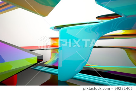 Abstract white and colored gradient smooth interior multilevel public space with window. 3D illustration and rendering. Abstract white and colored gradient smooth interior multilevel public space with window. 3D illustration and rendering. 99281405