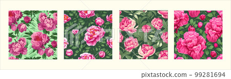 Surreal rowing landscape vector illustration. Alien planet surface environment. Enchanted forest with mushrooms and magic. Set of four square posters 99281694