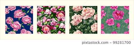 Surreal rowing landscape vector illustration. Alien planet surface environment. Enchanted forest with mushrooms and magic. Set of four square posters 99281700