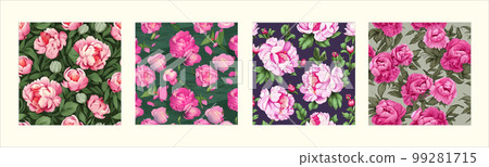 Surreal rowing landscape vector illustration. Alien planet surface environment. Enchanted forest with mushrooms and magic. Set of four square posters 99281715