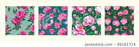 Surreal rowing landscape vector illustration. Alien planet surface environment. Enchanted forest with mushrooms and magic. Set of four square posters 99281724