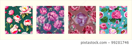 Surreal rowing landscape vector illustration. Alien planet surface environment. Enchanted forest with mushrooms and magic. Set of four square posters 99281746