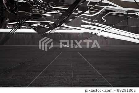 Empty dark abstract brown concrete room interior. Architectural background. Night view of the illuminated. 3D illustration and rendering Empty dark abstract brown concrete room interior. Architectural background. Night view of the illuminated. 3D illustration and rendering 99281808