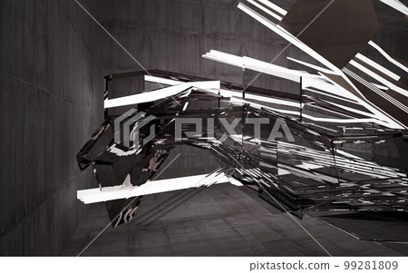 Empty dark abstract brown concrete room interior. Architectural background. Night view of the illuminated. 3D illustration and rendering 99281809