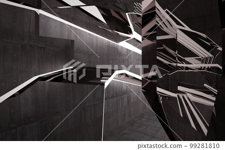 Empty dark abstract brown concrete room interior. Architectural background. Night view of the illuminated. 3D illustration and rendering Empty dark abstract brown concrete room interior. Architectural background. Night view of the illuminated. 3D illustration and rendering 99281810