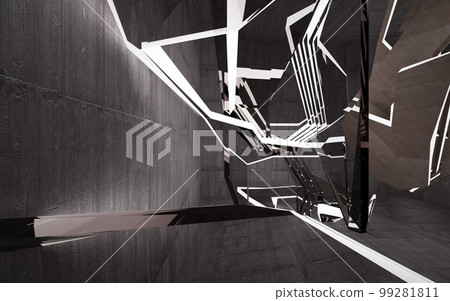 Empty dark abstract brown concrete room interior. Architectural background. Night view of the illuminated. 3D illustration and rendering Empty dark abstract brown concrete room interior. Architectural background. Night view of the illuminated. 3D illustration and rendering 99281811