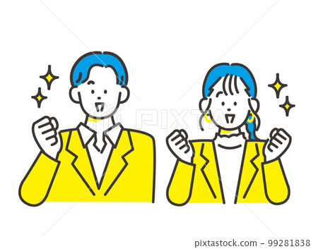 Men and women cheering with guts pose Business material image illustration 99281838
