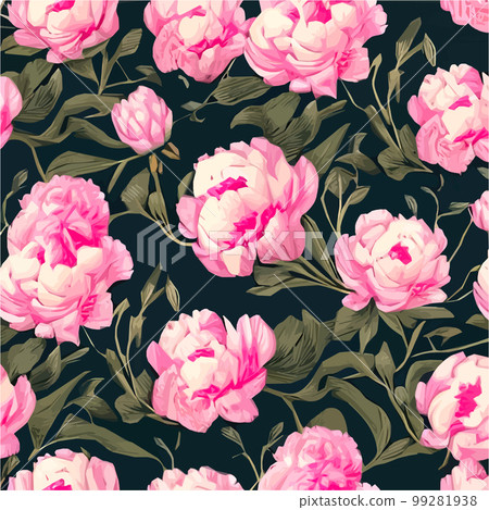 Pink peonies flowers and leaves floral vector seamless pattern spring summer Pink peonies flowers and leaves floral vector seamless pattern spring summer 99281938