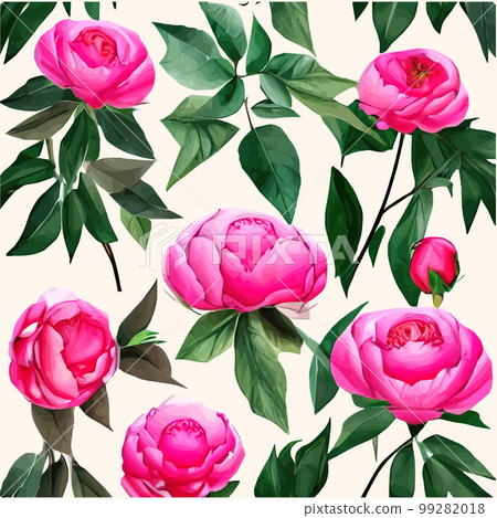 Floral vintage seamless pattern with pink flower peonies and green leaves Floral vintage seamless pattern with pink flower peonies and green leaves 99282018
