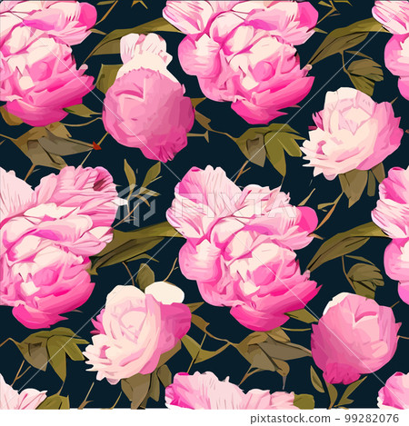 Pink peonies flowers and leaves floral vector seamless pattern spring summer Pink peonies flowers and leaves floral vector seamless pattern spring summer 99282076