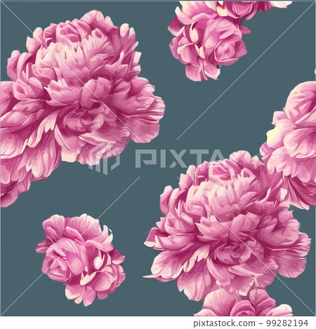 Vector seamless pattern with pink peonies and leaves on a green background. 99282194