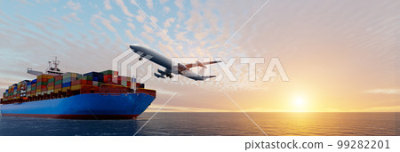 Shipping containers with airplane, world wide shipping concept 99282201