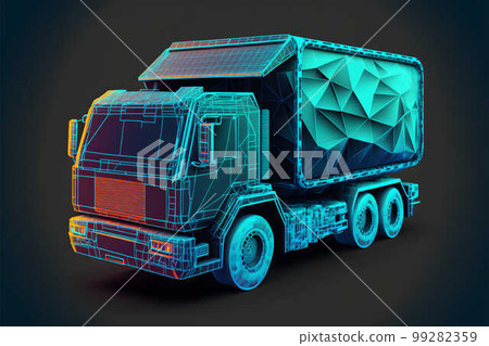 Hologram bin lorry futuristic polygonal model created with generative AI technology 99282359