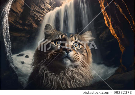 The cat swims in the water selfie view created with generative AI technology The cat swims in the water selfie view created with generative AI technology 99282378