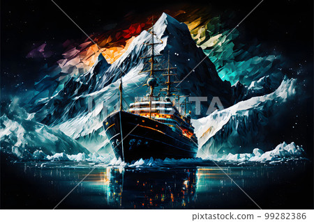 Ship in the Antarctic amid icebergs created with generative AI technology 99282386