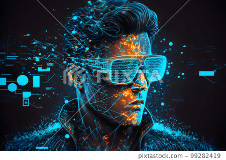 man wearing virtual reality glasses created with generative AI technology 99282419