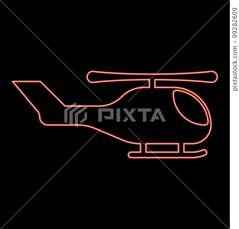 Neon helicopter chopper in air red color vector illustration image flat style 99282609
