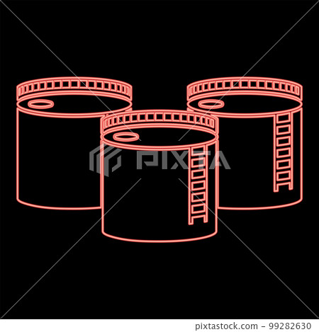 Neon tanks with oil storage red color vector illustration image flat style Neon tanks with oil storage red color vector illustration image flat style 99282630