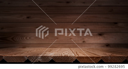 Grunge dark wooden background stage. Stock photo 99282695