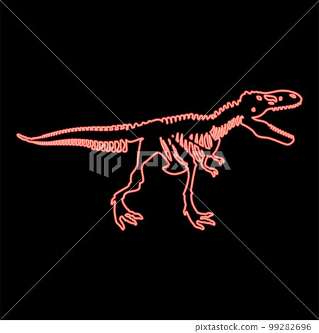 Neon dinosaur skeleton tyrannosaurus rex bones silhouettes red color vector illustration image flat style 99282696