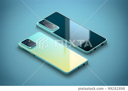 Modern smartphone mockup on a blue background created with generative AI technology 99282898
