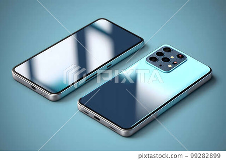 Modern smartphone mockup on a blue background created with generative AI technology Modern smartphone mockup on a blue background created with generative AI technology 99282899