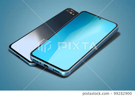 Modern smartphone mockup on a blue background created with generative AI technology Modern smartphone mockup on a blue background created with generative AI technology 99282900