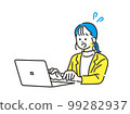 A female employee who is in trouble without finishing her computer work 99282937
