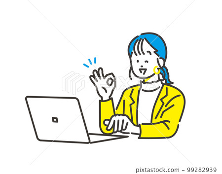 Young female employee doing a good pose while working on a computer Young female employee doing a good pose while working on a computer 99282939