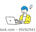 A female employee who solves a problem while working on a computer 99282943