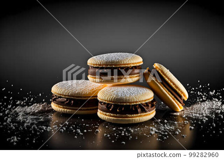 Alfajores on black background created with generative AI technology Alfajores on black background created with generative AI technology 99282960