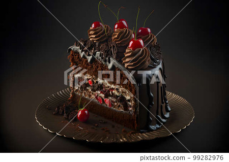 Black Forest Cake on black background created with generative AI technology Black Forest Cake on black background created with generative AI technology 99282976