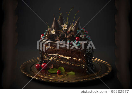 Black Forest Cake on black background created with generative AI technology Black Forest Cake on black background created with generative AI technology 99282977